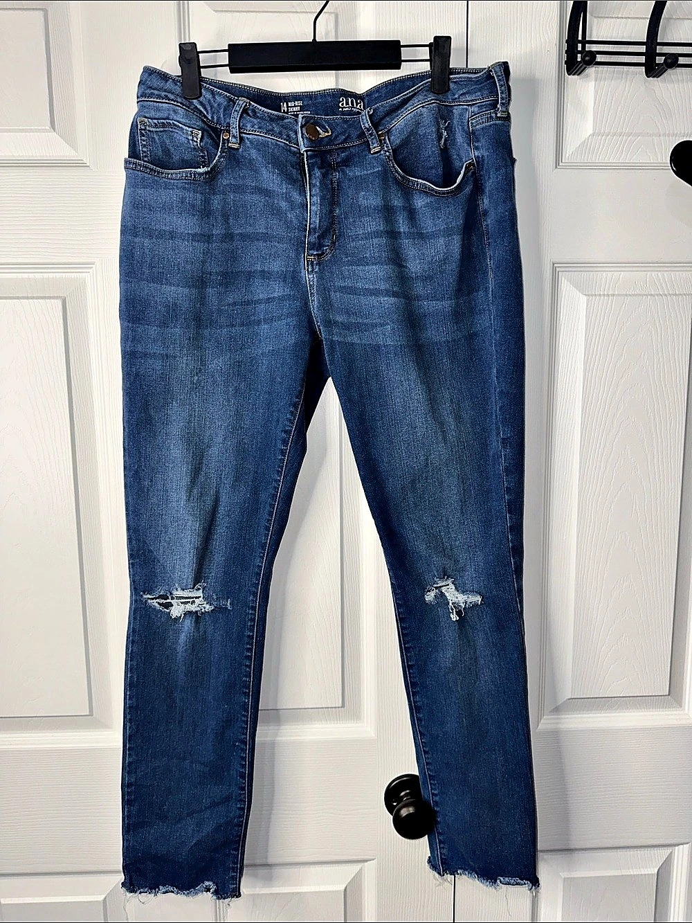 ana Mid-Rise Skinny Distressed Blue Jeans Waist 14